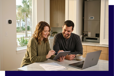 couple looking at tablet