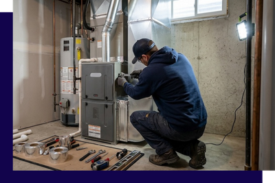 person installing heater