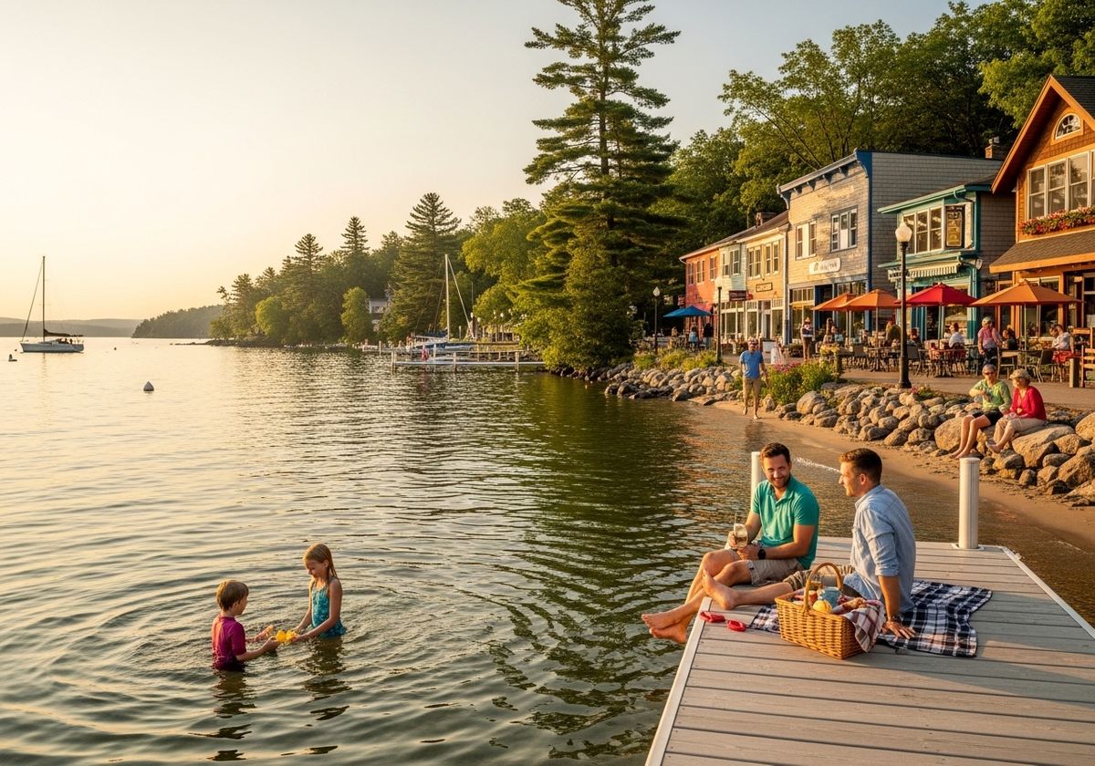 Sunset on Lake Dock with People