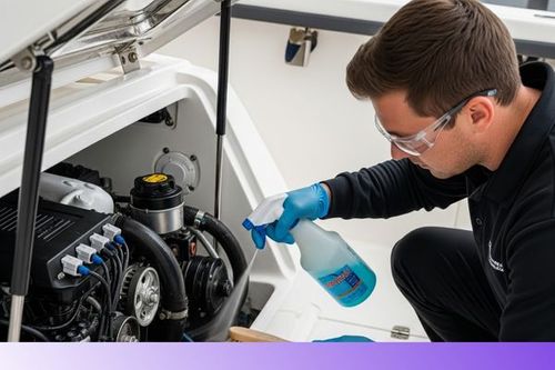 Spraying boat engine