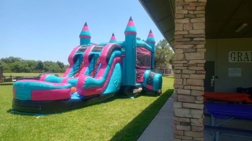 $189 Pink and blue large bounce house with double waterslide $189 Pink and blue large bounce house with double waterslide