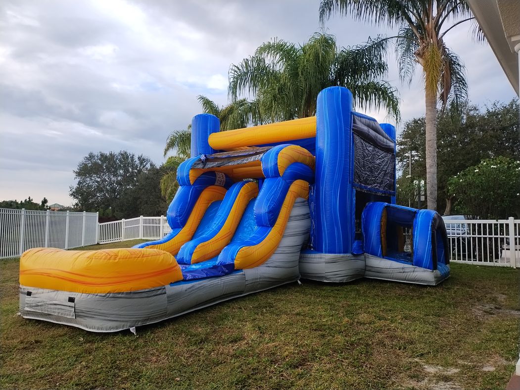 Large combo bounce house with double slide, basketball hoop inside wet or dry $189