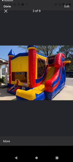 Large Sports bounce house with waterslide or dry slide and basketball hoop inside