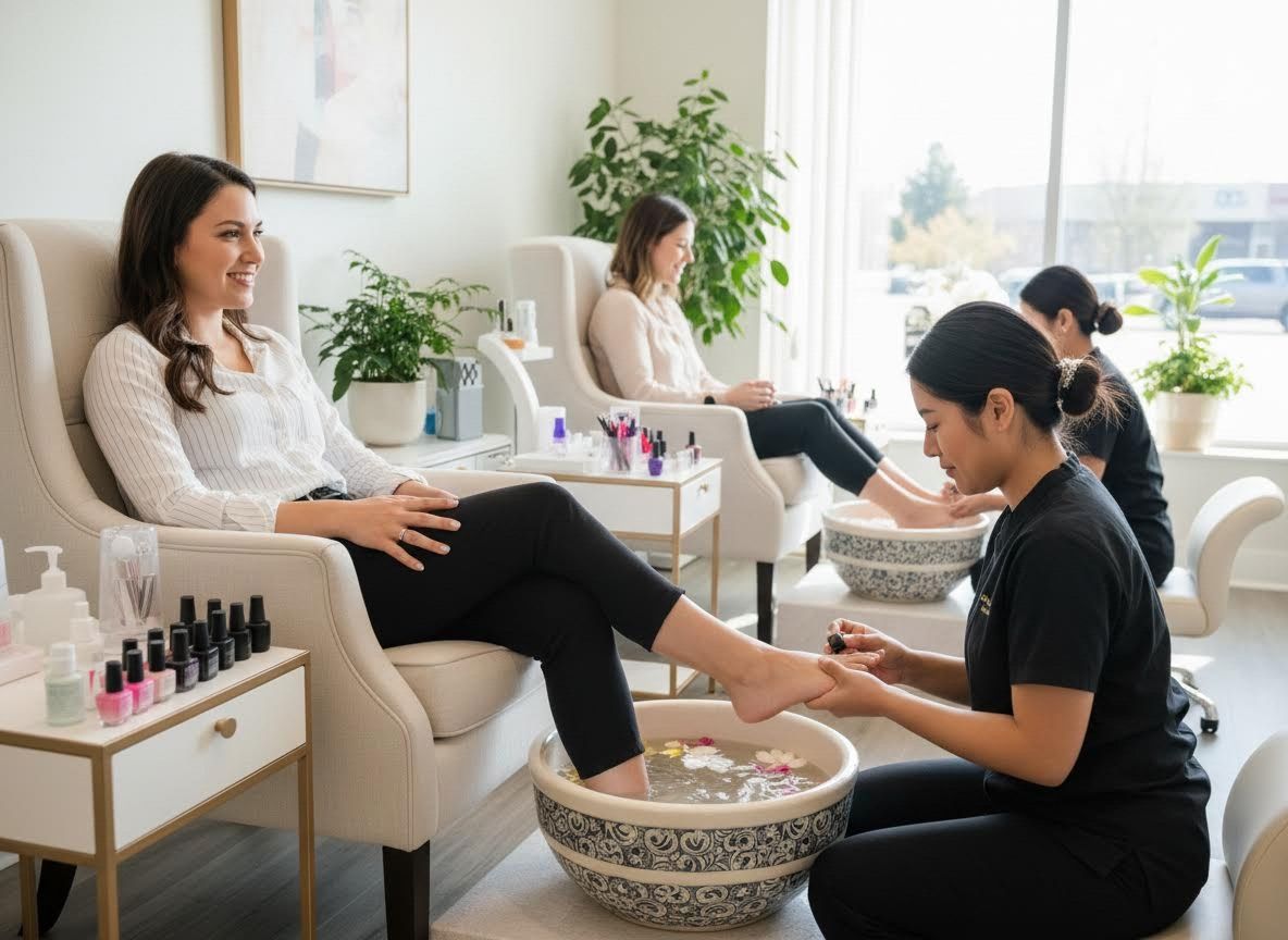 Woman receiving a pedicure at a modern nail salon