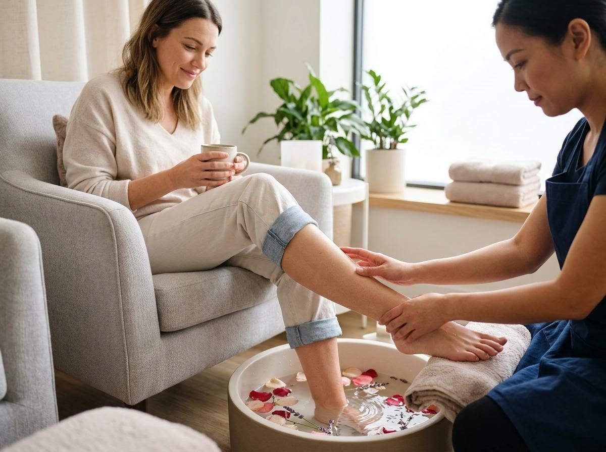 Woman enjoying a relaxing foot spa