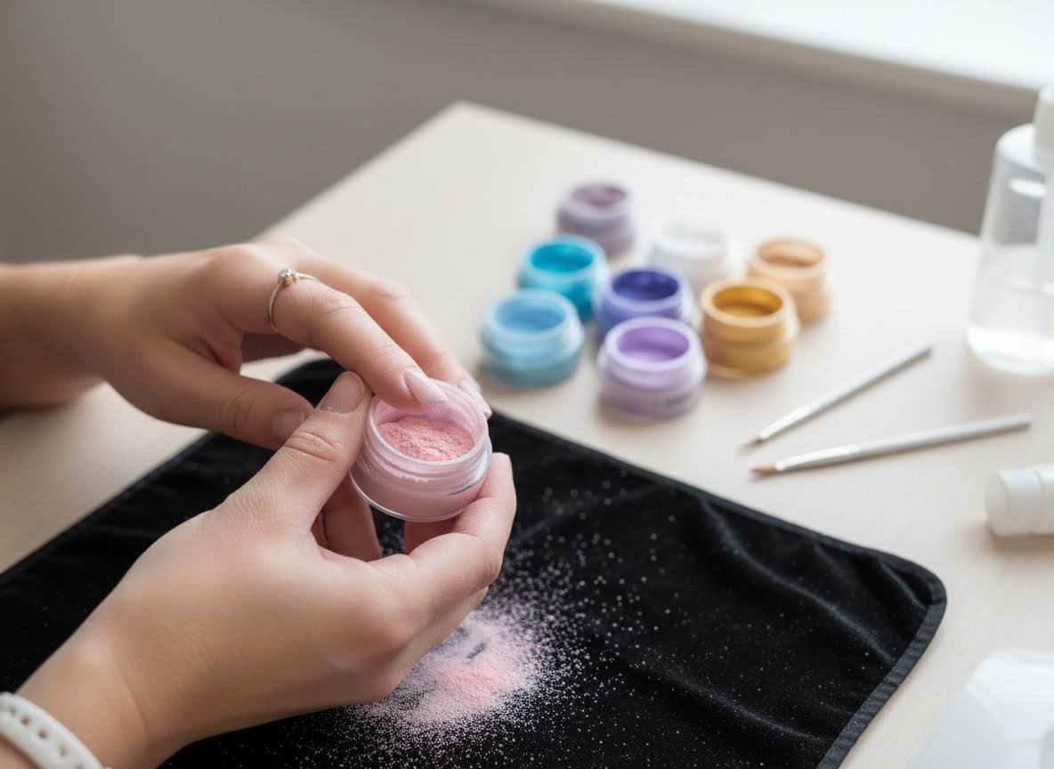 Hands preparing nail dipping powder