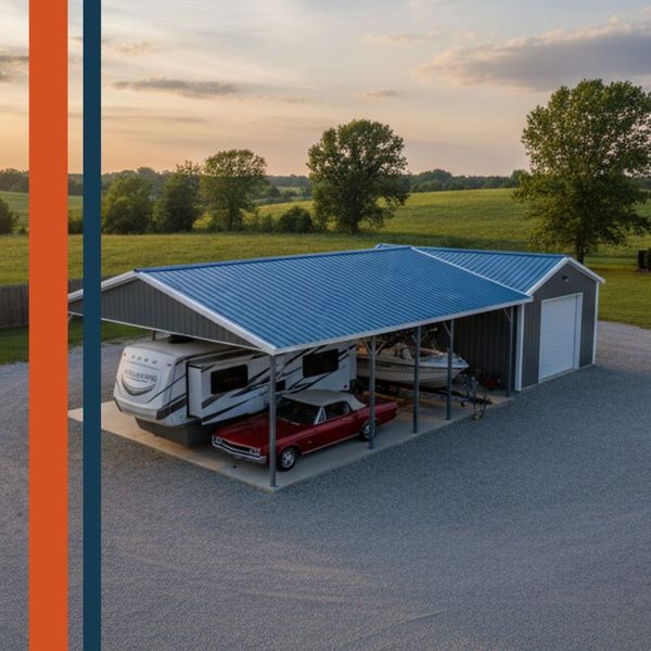 residential metal carport for a car, boat, and RV