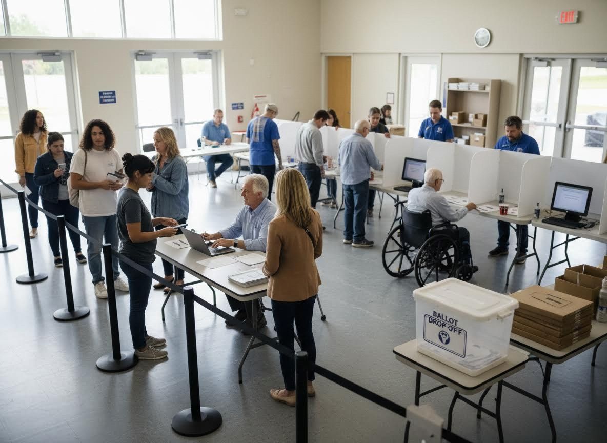 People Voting at a Busy Polling Place