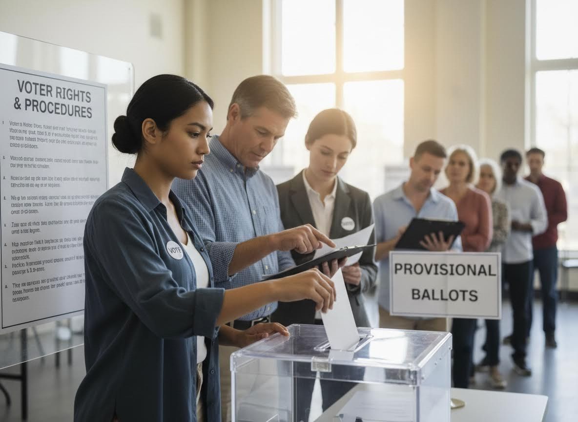 Diverse group of people voting at a polling station
