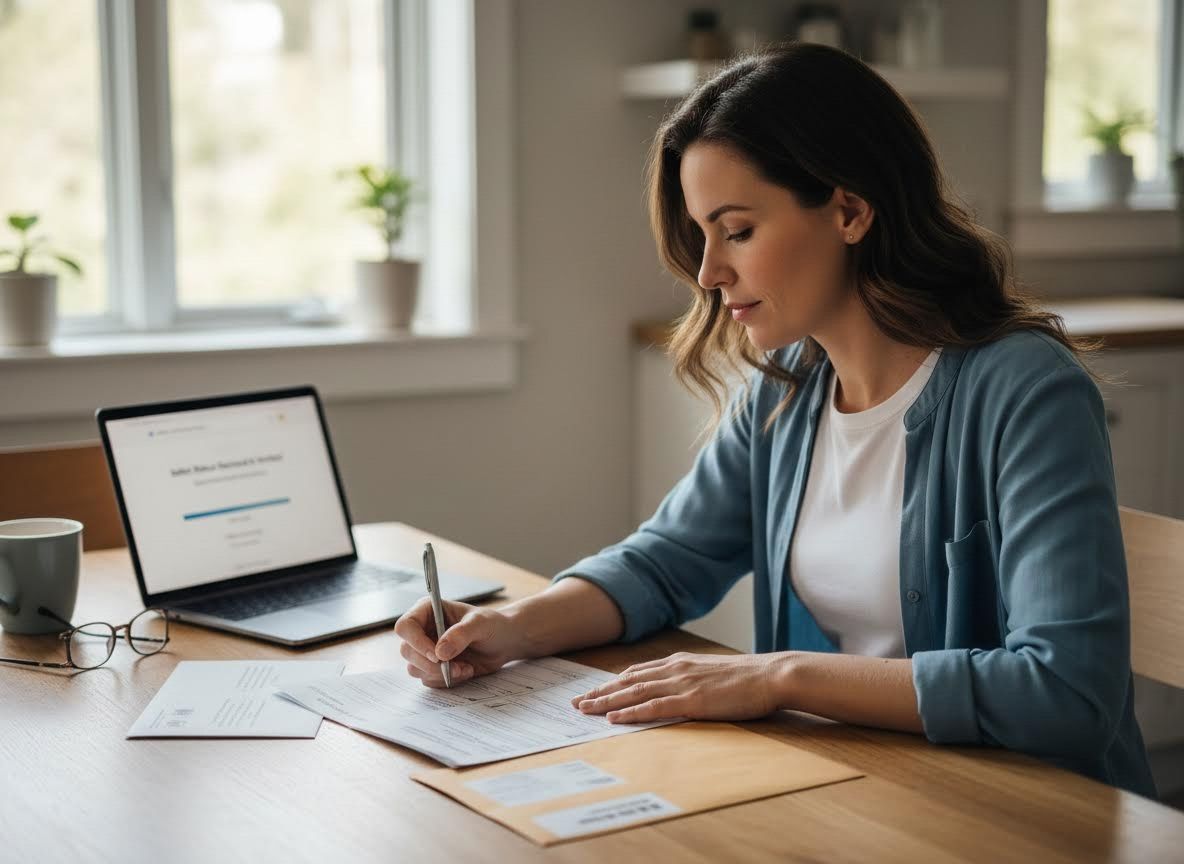 Woman filling out forms at a desk