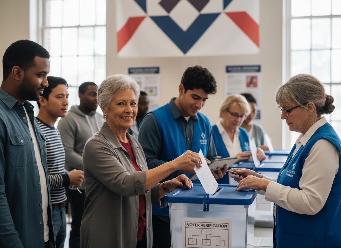 People Voting at a Polling Station