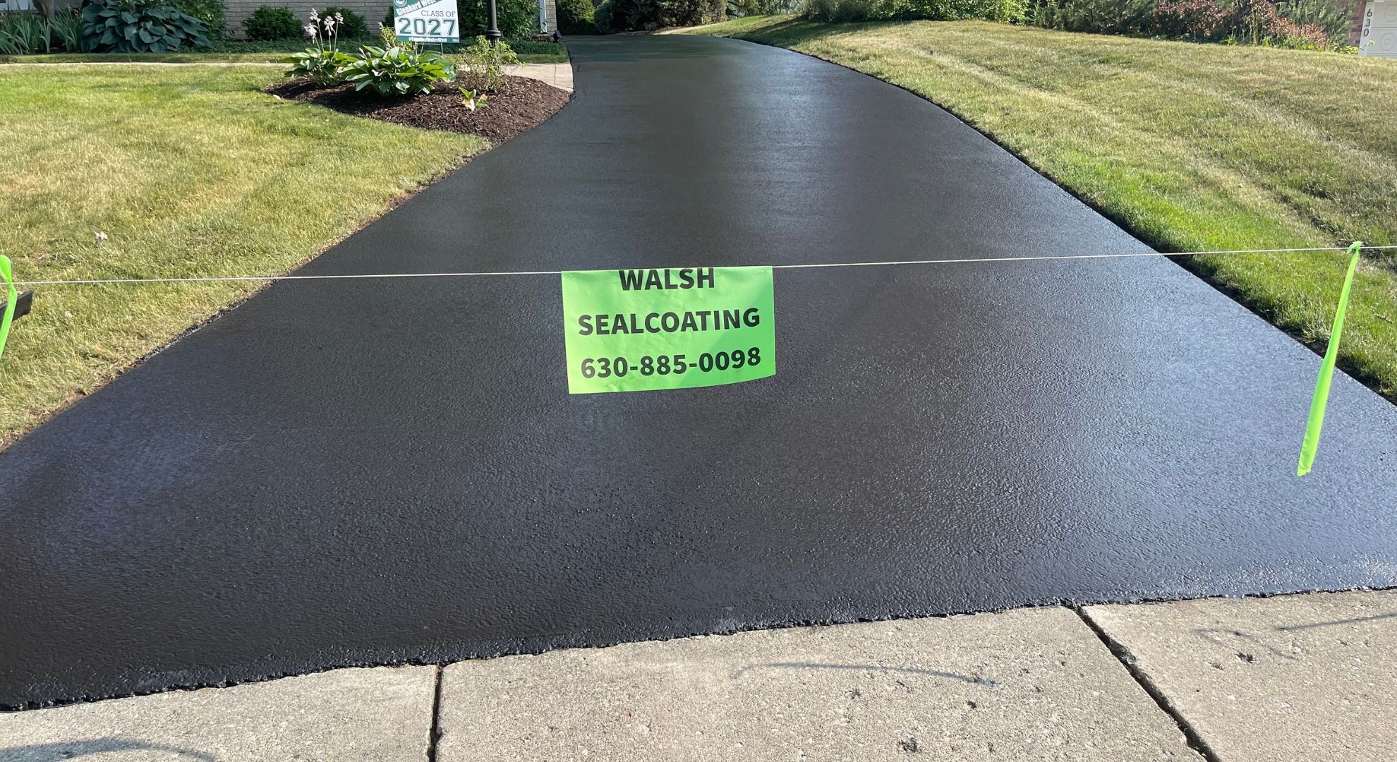 Freshly sealcoated driveway