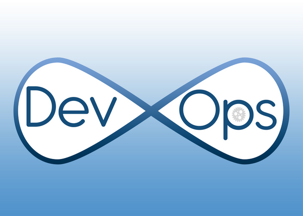 An image of the infinity symbol with the words "Dev Ops" in the openings.