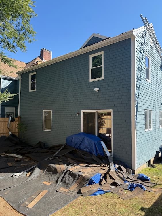 Asphalt roof replacement progress Newton MA