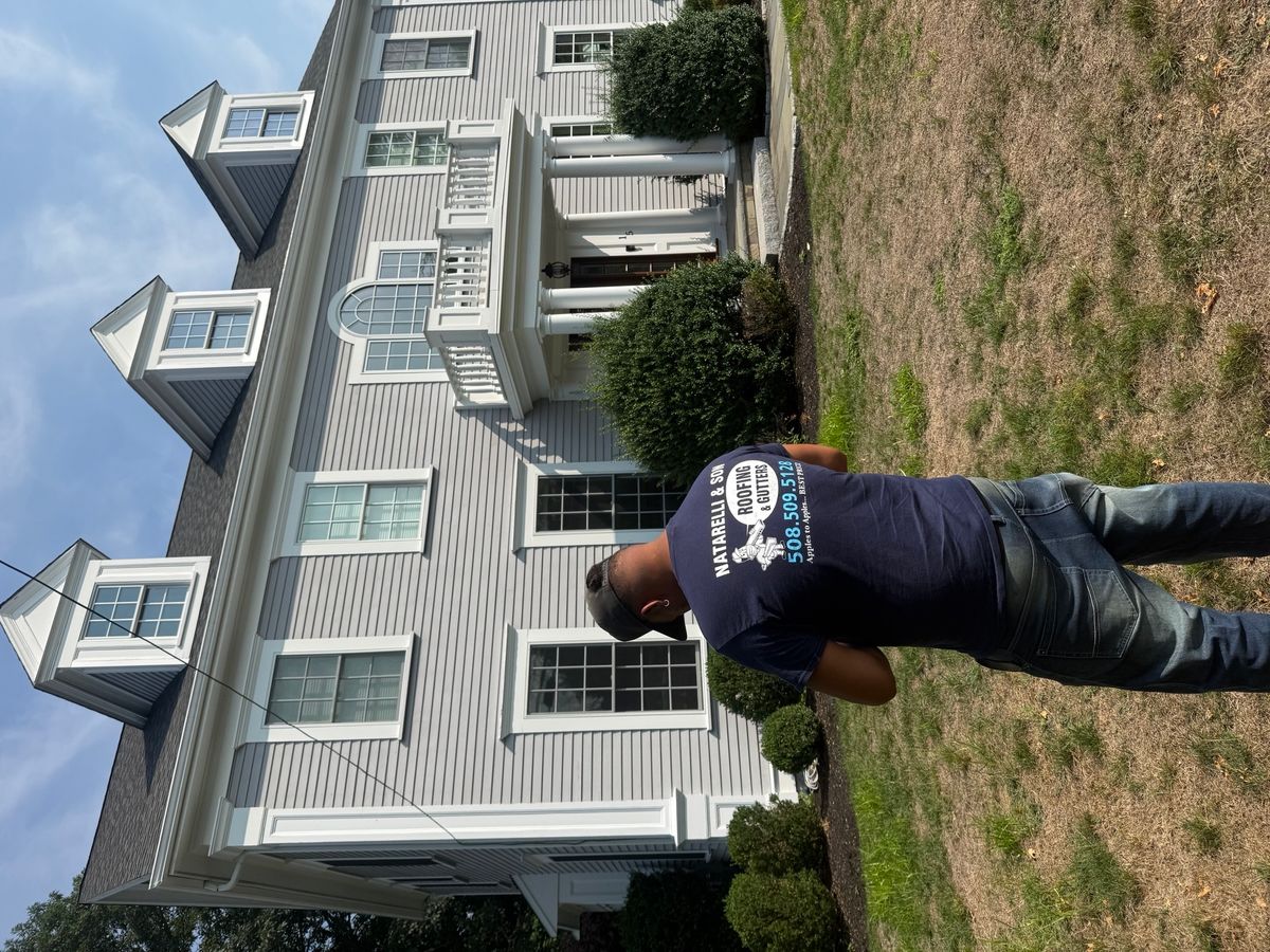 Natarelli & Son Roofing and Gutters Crew completed this install of Seamless Gutters and Leaf Guard in Wellesley MA