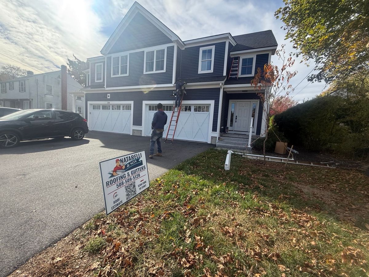 New custom made onsite 6 inch gutters being installed with gutter guards in Natick, MA 