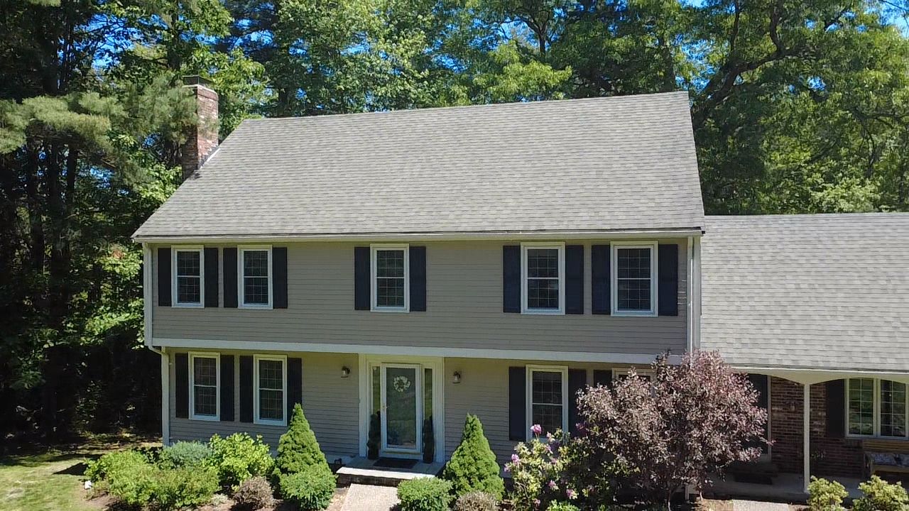 Curb view of new architectural roof in Walpole MA New Roof on home in Walpole MA