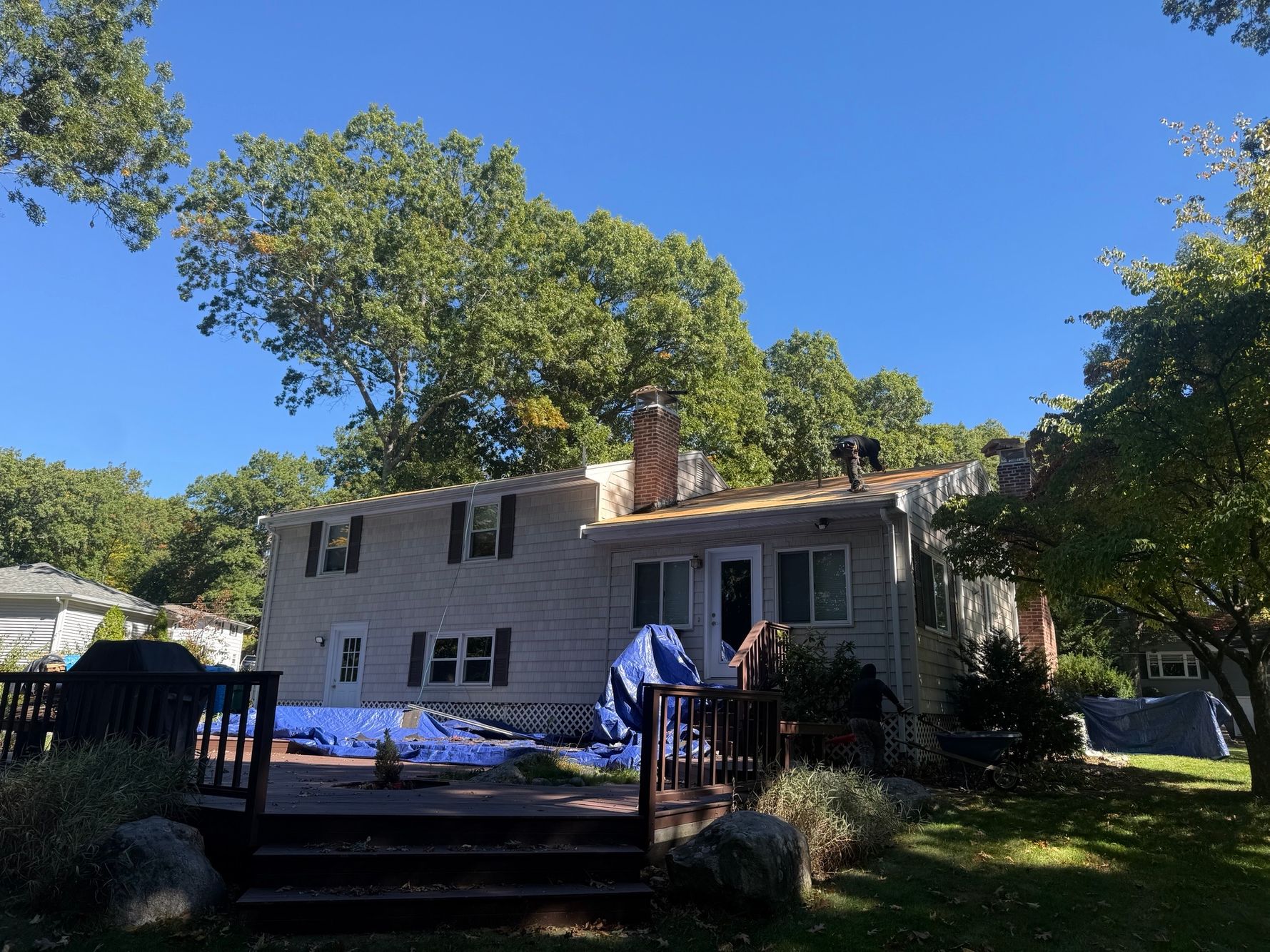 Rear of house view - new roof install Norwood MA