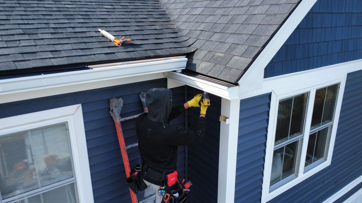 Replacement of 6" gutters and downspouts and gutter guards in Natick, MA