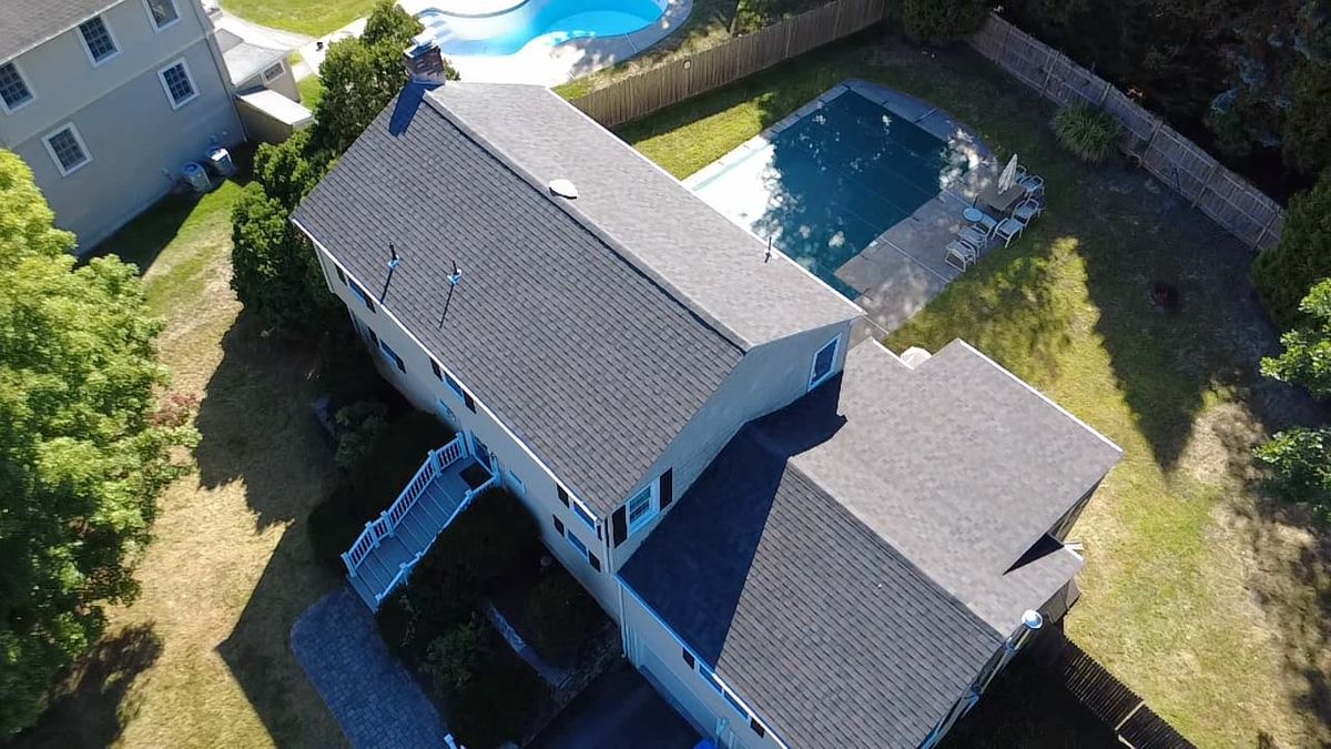 overhead view of new roof in natick ma