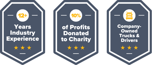 12+ years industry experience, 10% of profits donated to charity, Company-owned trucks and drivers