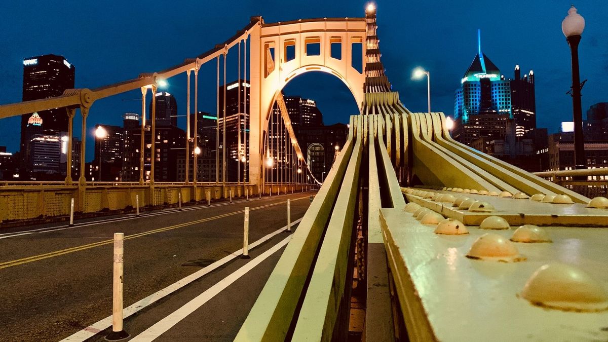 One of the Three Sisters bridges in Pittsburgh at night