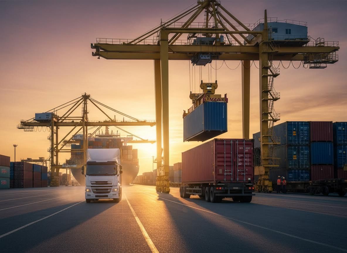 Global Shipping Port Logistics at Sunset