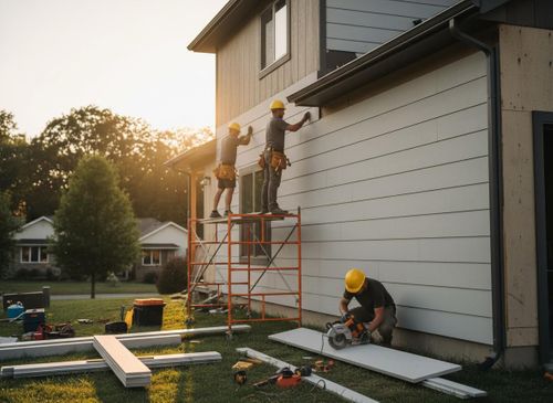 New home siding being installed