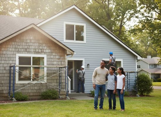 African American family watching home renovation
