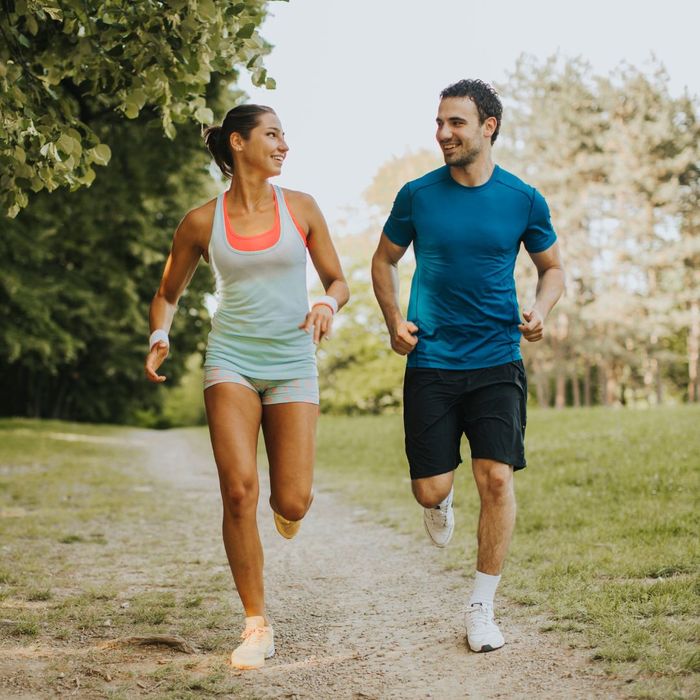man and woman jogging