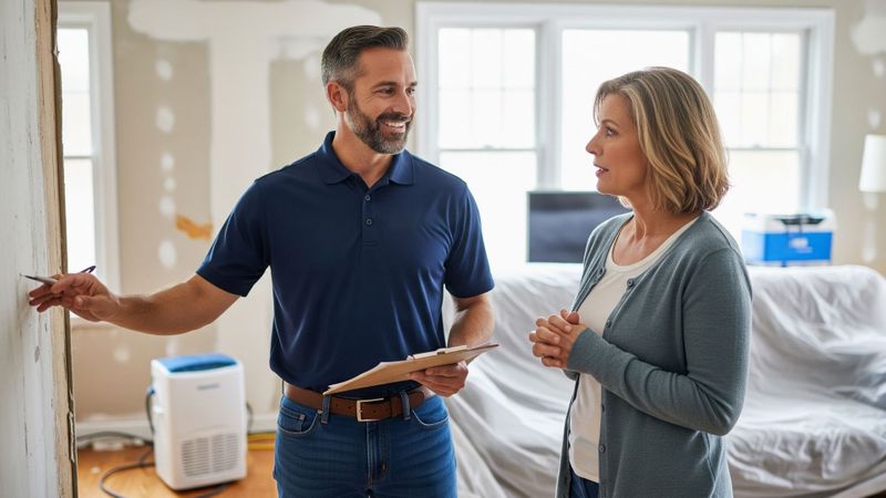 homeowner talking with restoration specialist