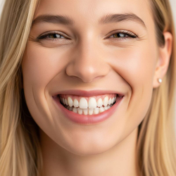 A person confidently smiling, showcasing healthy gums and teeth. A person confidently smiling, showcasing healthy gums and teeth.