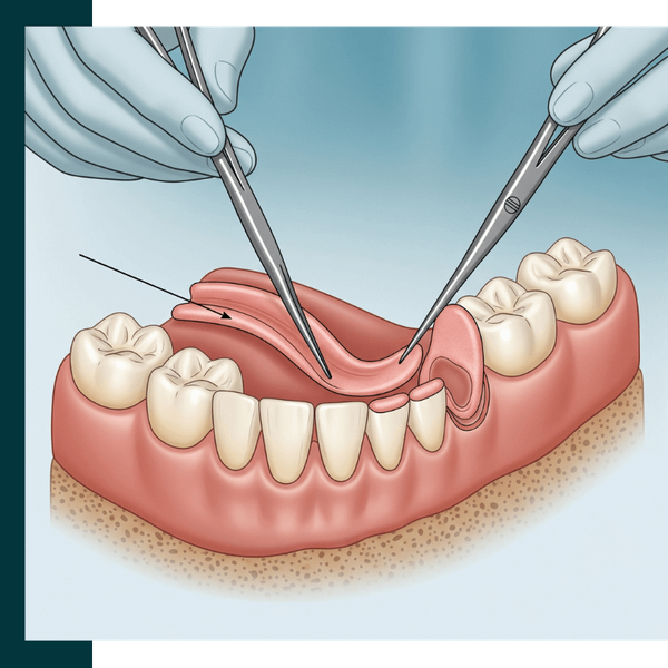 a soft tissue graft procedure, showing the donor tissue being placed over a receded gum line. a soft tissue graft procedure, showing the donor tissue being placed over a receded gum line.