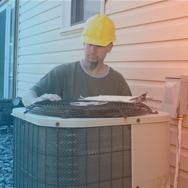 HVAC technician working on AC unit HVAC technician working on AC unit