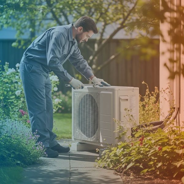 tech looking at an AC unit