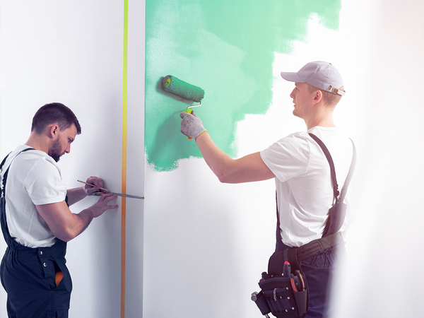  Image of two painters painting the interior of a home. 