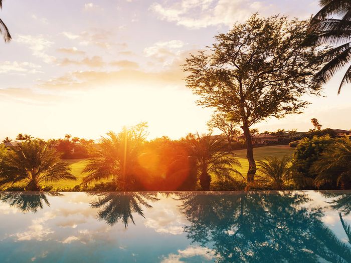 Beautiful Luxury Home with Swimming Pool at Sunset