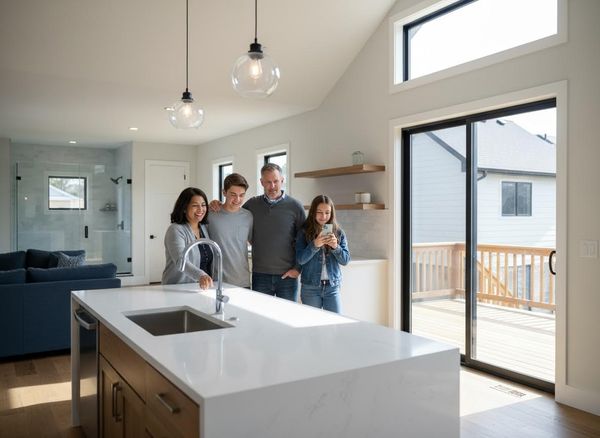 Happy family in a spacious contemporary kitchen