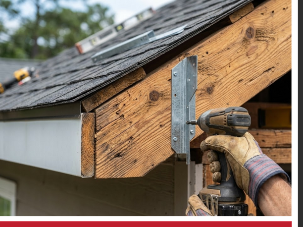 a professional roofer actively securing a bright blue protective tarp over storm damage on a weathered Wilmington coastal roof