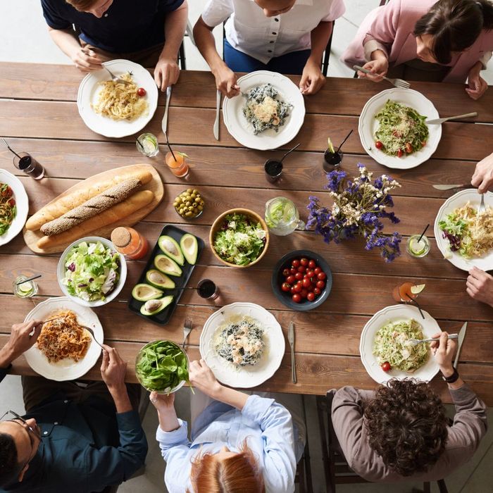 A group of friends having dinner