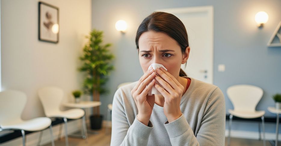 image of a woman with a cold