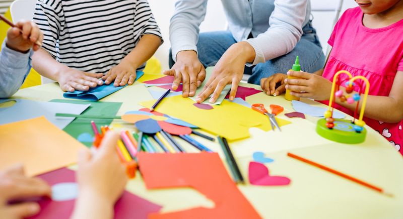 kids at preschool making art