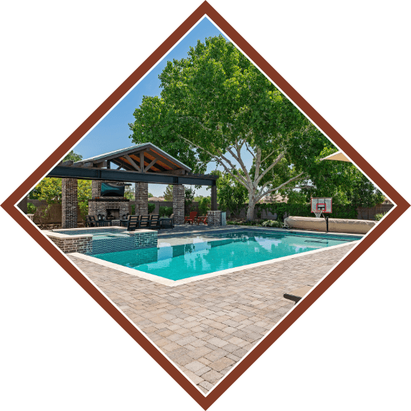 pool with custom concrete deck