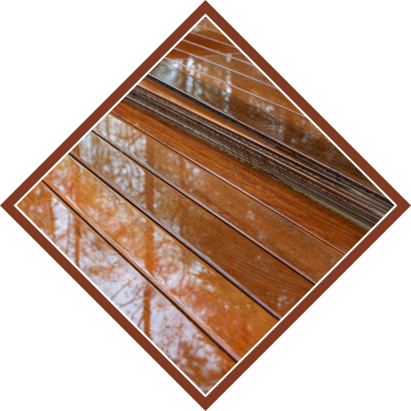 close up of a reflective wet deck