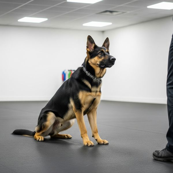 Dog holding a "stay" command