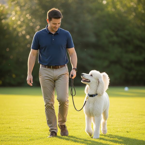 Man walking a poodle