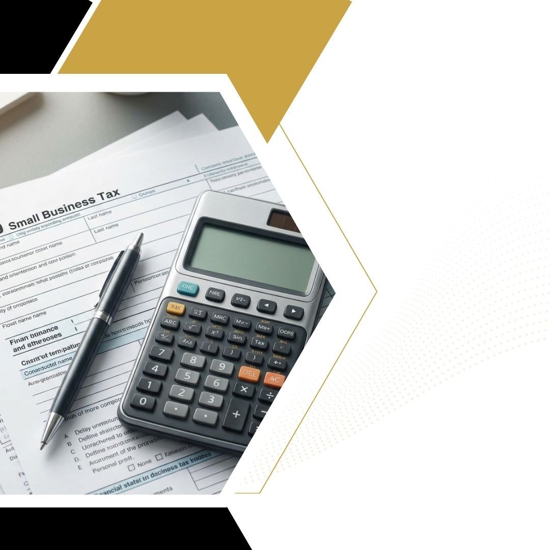 Close-up photograph of hands and personalized tax organizers, with a Hacienda Heights, CA, intake form, showcasing tailored tax preparation for a small business.