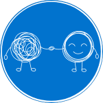 A smiley face holding hands with a ball of knots in freindship