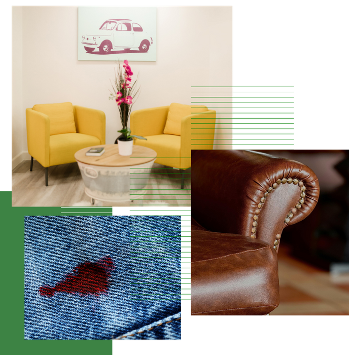 Collage of soda cushions and stains.