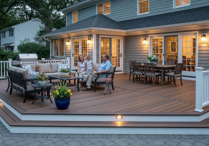 Family Enjoying Outdoor Living Space on Deck